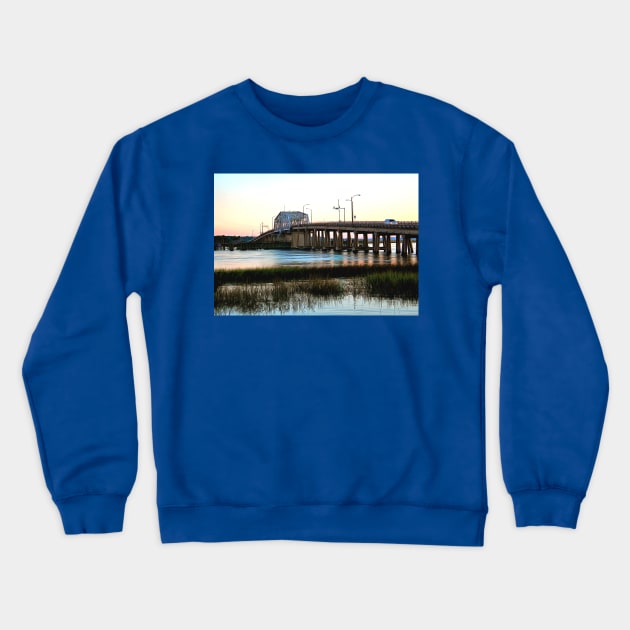 Beaufort Woods Memorial Bridge at Sunset Crewneck Sweatshirt by SeaChangeDesign